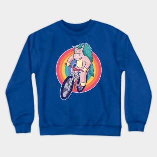 Retro Unicorn on a Bicycle Cartoon Crewneck Sweatshirt